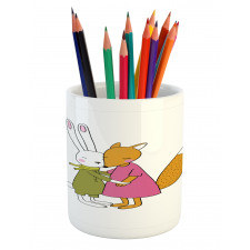 Fox and Hare Hugging Pencil Pen Holder