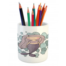 Cartoon Girl with Fish Pencil Pen Holder