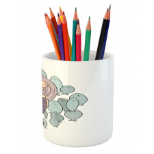 Cartoon Girl with Fish Pencil Pen Holder