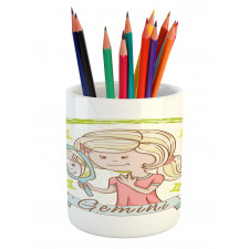 Girl with Mirror Pencil Pen Holder