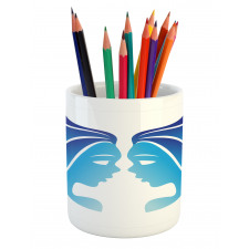 Blue Twins Faces Pencil Pen Holder