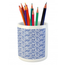 Delft Style Doodle Floral Pencil Pen Holder