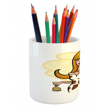 Cartoon Woman Pencil Pen Holder