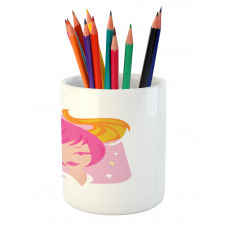 Pink Haired Woman Pencil Pen Holder