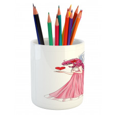 Angel Holding a Red Heart Pencil Pen Holder