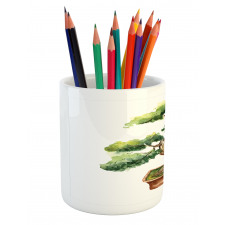 Watercolor Bonsai Hand Drawn Pencil Pen Holder