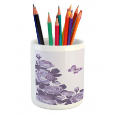 Bridal Roses Butterflies Pencil Pen Holder