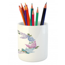 Flower Wreath and Bird Pencil Pen Holder