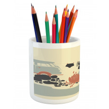 Tent Van and Fire Beach Pencil Pen Holder