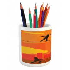 Men Walk Tightrope Net Pencil Pen Holder