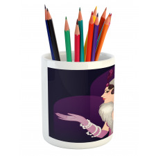 Vintage Portrait of Lady Pencil Pen Holder