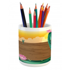 Desert Cactus and Bird Pencil Pen Holder