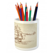 Old Ship Sketch Pencil Pen Holder