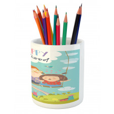 Happy Kids on a Swing Pencil Pen Holder