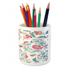 Vintage Floral Art Insects Pencil Pen Holder