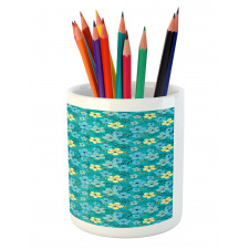 Exotic Blooming Flowers Pencil Pen Holder