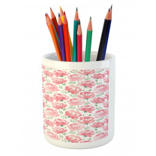 Stamped Peony Design Pencil Pen Holder