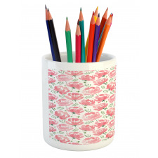 Stamped Peony Design Pencil Pen Holder