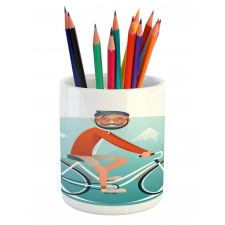 Hipster Guy Riding Bicycle Pencil Pen Holder