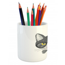 Greyscale Cat with Bowtie Pencil Pen Holder