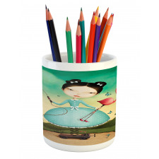 Girl and Flamingo Toy Pencil Pen Holder