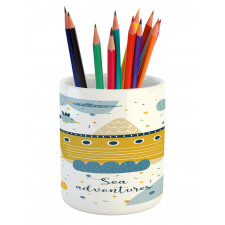 Ship and Puffy Clouds Pencil Pen Holder