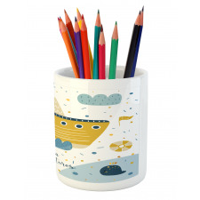 Ship and Puffy Clouds Pencil Pen Holder