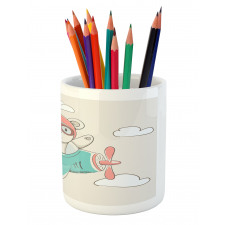 Teddy Bear on Biplane Pencil Pen Holder