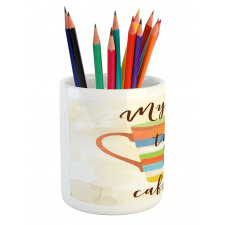 Caffeine Words Retro Mug Pencil Pen Holder