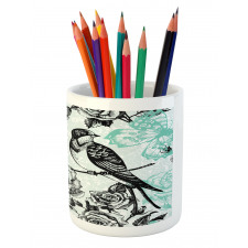 Mockingbird on Rose Tree Pencil Pen Holder