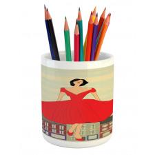 Lady in Red Dress Pencil Pen Holder