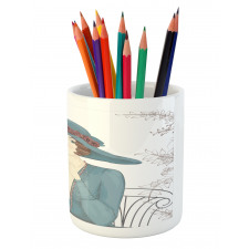 Woman at Cafe Pencil Pen Holder