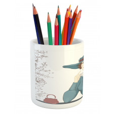 Woman at Cafe Pencil Pen Holder