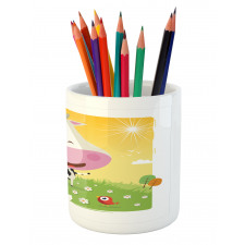 Happy Cartoon Cow Ranch Pencil Pen Holder