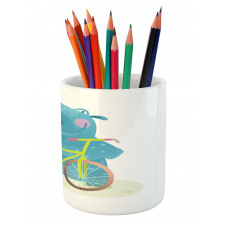 Hippo Child with Bicycle Pencil Pen Holder