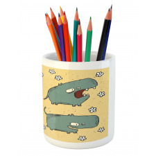 Comic Hippo Floral Grungy Pencil Pen Holder