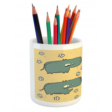 Comic Hippo Floral Grungy Pencil Pen Holder