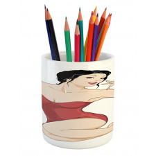 Pale Skin Brunette Pencil Pen Holder