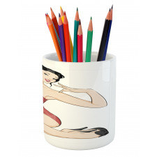 Pale Skin Brunette Pencil Pen Holder