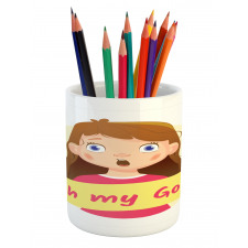 Surprised Cartoon Girl Pencil Pen Holder