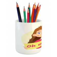 Surprised Cartoon Girl Pencil Pen Holder