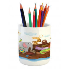 Animals in Ship Cartoon Pencil Pen Holder