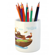 Animals in Ship Cartoon Pencil Pen Holder