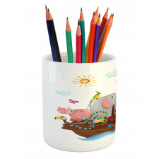 Animals in Ship Cartoon Pencil Pen Holder