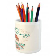 Winter Cartoon Woman Pencil Pen Holder