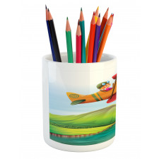 Kid on a Biplane River Pencil Pen Holder