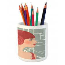 Lady with Bandana Pencil Pen Holder