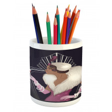 Fur Collar Lady Pencil Pen Holder