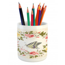 Vintage Wreath Butterfly Pencil Pen Holder