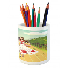 Couple in Vineyard Pencil Pen Holder